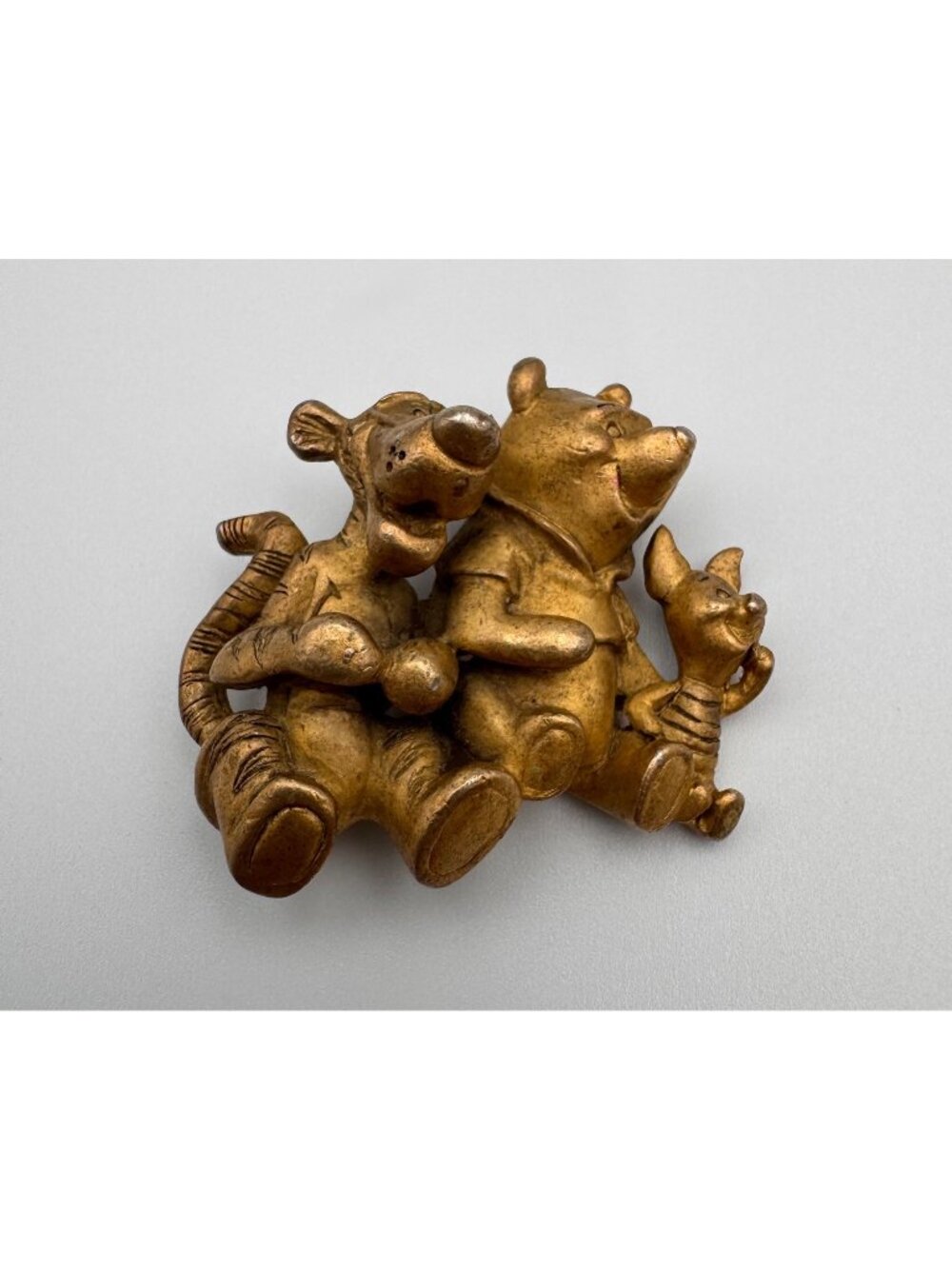 Vintage Disney Winnie the Pooh Tigger Piglet Gold Tone Figural Brooch Pin